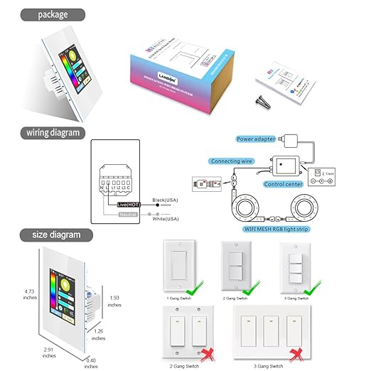 LANBON L8 LCD Smart Light Strip Switch, with 32.8FT LED Strip Lights, 2.4G WiFi Wall Touchscreen Switch Support to DIY Brightness/Colors, Compatible with Alexa/Google Home, APP Remote Control, L8-HLS