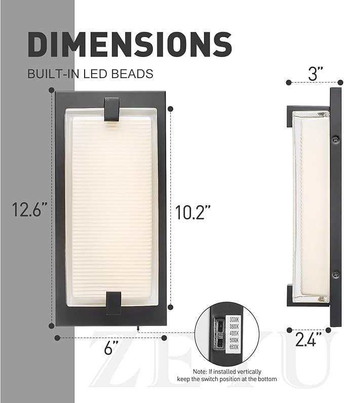 zeyu LED Indoor Wall Sconce, 18W Modern Dimmable Wall Mount Light for Hallway, 5CCT Adjustable 3000K/3500K/4000K/5000K/6500K, Black Finish with Clear Glass Shade, ZTH100B-LED BK