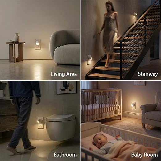 Mini LED Night Light Plug-in Smart Sensor Directional Lamp with 360° Rotating Head Auto Dusk to Dawn Lighting Energy Saving Pet Friendly Wall Light