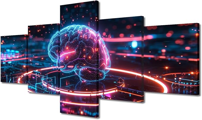 TUMOVO 5 Panel Human Brain Wall Art for Living Room Neural Networks Wall Decor Computer Technology Canvas Painting for Home Futuristic Technology Poster Decorations for Office 50" Wx24 H