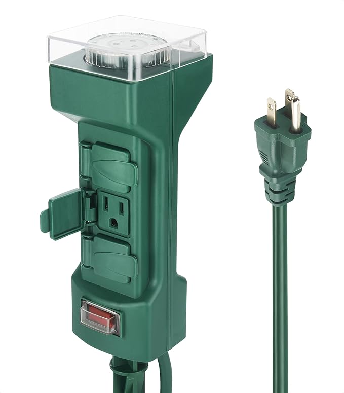 Cable Matters [ETL Listed] 6-Outlet Outdoor Power Stake Timer with 9ft Cord, Weatherproof Outdoor Power Strip with Timer