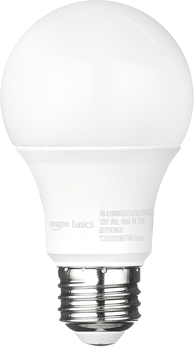 Amazon Basics A19 Dusk to Dawn Sensor LED Light Bulb, 60W Equivalent, 9W Energy Efficient, E26 Standard Base, Soft White 2700K, Non-Dimmable, 10,000 Hour Lifetime, Porch, 2-Pack