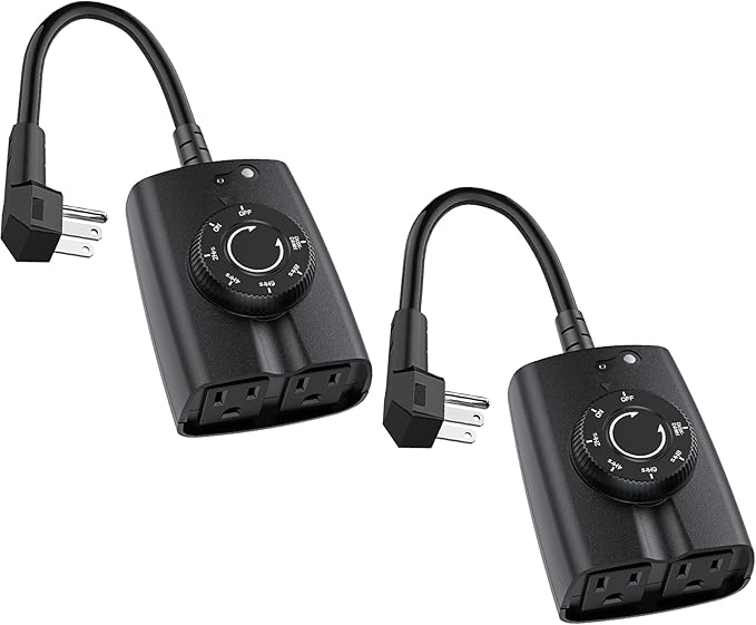 G-ELEK Outdoor Timer Outlet Waterproof, 24 Hour Outdoor Light Timer, Timers for Electrical Outlets, Ideal for Pool Pump, Christmas Lights, Heavy Duty, Grounded Outlets (Dusk to Dawn Sensor, 2 Pack)