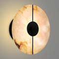 White Alabaster Wall Sconce Natural Marble Wall Sconce Vintage Gold Round Store Modern LED Wall Light Fixture Mid Century Wall Mounted Lamp for Bedroom Hallway Living Room Bathroom Kitchen