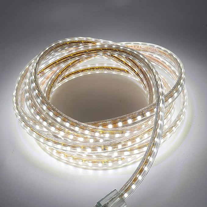LED Light Strip Kit, 33ft AC 110-130V Flexible Waterproof Rope Lights, 5050 60 LEDs/M for Indoor Outdoor Commercial Lighting Decoration, Accessories Included, Cool White