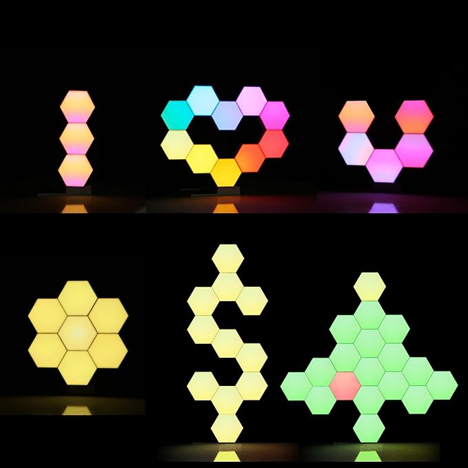 Yescom APP Control Hexagon Lights 11 Pack Table Lamp with 4 Expansion Panels Music Sync Smart WiFi Bedroom Gaming Room Compatible with Alexa & Google