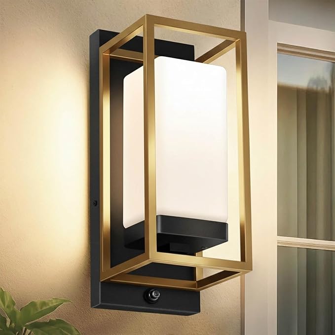 RAYVO Modern Outdoor Wall Light with Dusk to Dawn Sensor, Waterproof Exterior Light Fixture with E26 Base, 3000K LED Bulb Included, Outdoor Sconce Lights for Porch Garage Entryway