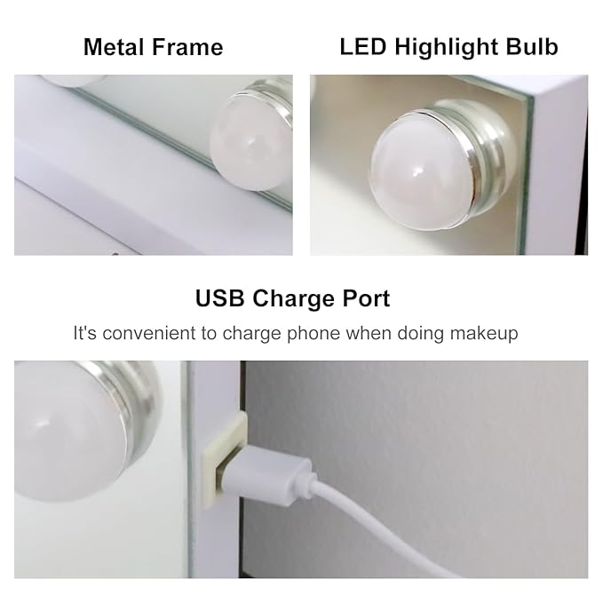 31.5"x 23.6" Vanity Mirror Makeup Mirror with Lights,10X Large Hollywood Lighted Vanity Mirror with 24 Dimmable LED Bulbs,3 Color Modes,Touch Control for Bedroom,Wall-Mounted,White