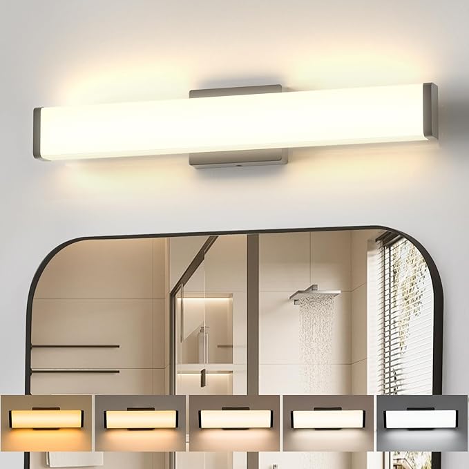 Amico Bathroom Light Fixtures, 16 inch Dimmable 5CCT Led Modern Vanity Lights for Bathroom, Black Wall Lamp for Mirror, Living Room, Kitchen, Hallway, Cabinet Porch-ETL Certificated