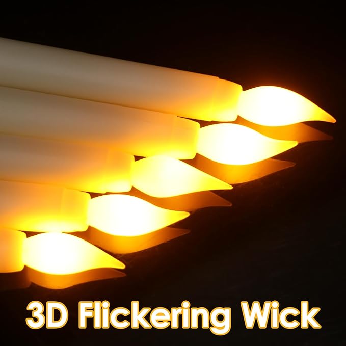 GenSwin 26 Pcs Flameless Taper Candles with 3D Wick, LED Taper Candles Battery Operated, Flameless Battery Candlesticks for Home Party Wedding Christmas Decor(Ivory, 0.78”x10.8”)