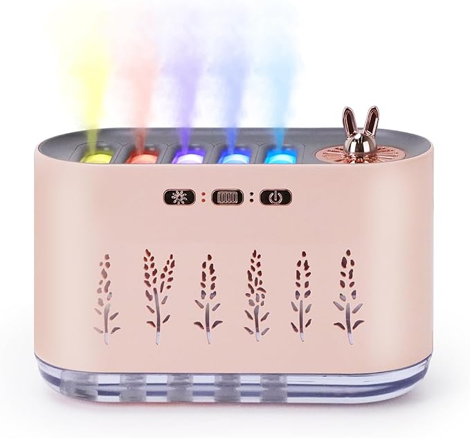 5 Nozzle Music Sensing Cool Mist Humidifier,Humidifier Diffuser with 20 Color LED Light, 700ML Essential Oil Diffuse, Auto Shut Off, Aroma Diffuser for Bedroom Home Office Yoga (Pink)