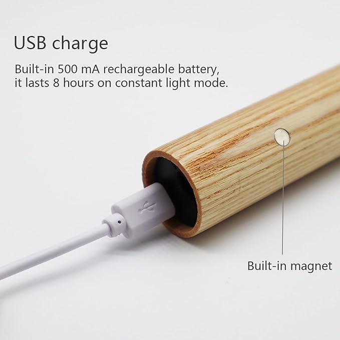 Chilvane Motion Sensor Light Indoor Night Light Wall Sconce Wooden Rechargeable Portable Magnetic Battery Operated LED Night Light for Kids Bathroom Toliet Light Closet Bedroom,White Ash Wood Pack 2