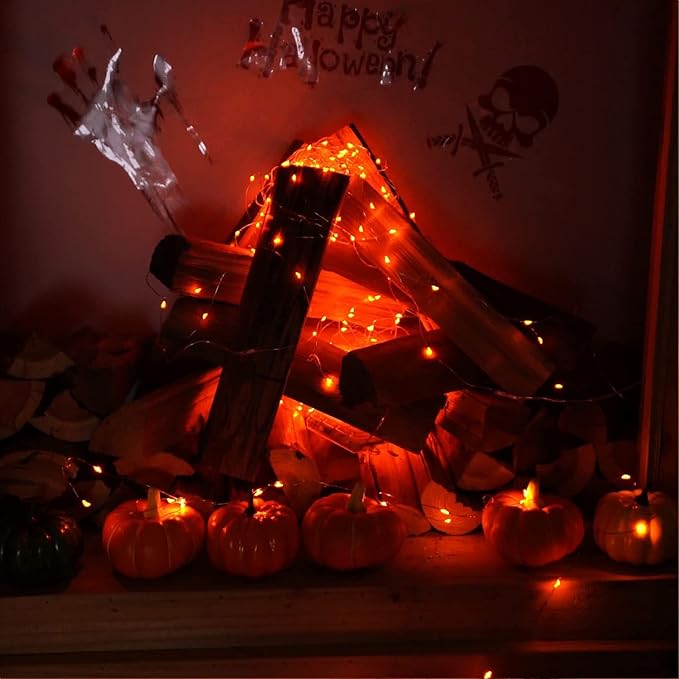 RUICHEN Silver Wire Fairy Lights Plug in 33 Ft 100 LED String with Spool, Orange