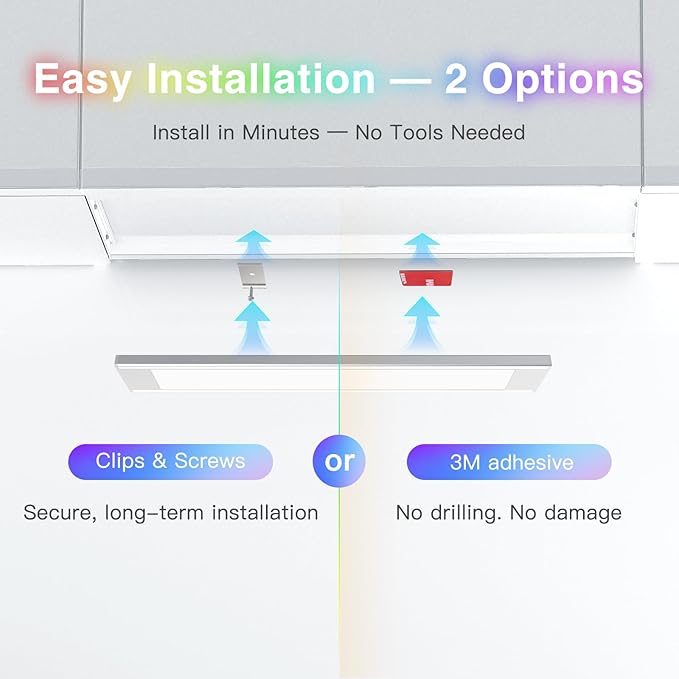 VST 6Pack RGB Under Cabinet Lighting with Adjustable White Light, Ultra-Thin LED Light Bars, APP & Voice Control (Alexa/Google), Remote & Button Control, Linkable Lights for Kitchen Cabinets, Shelves