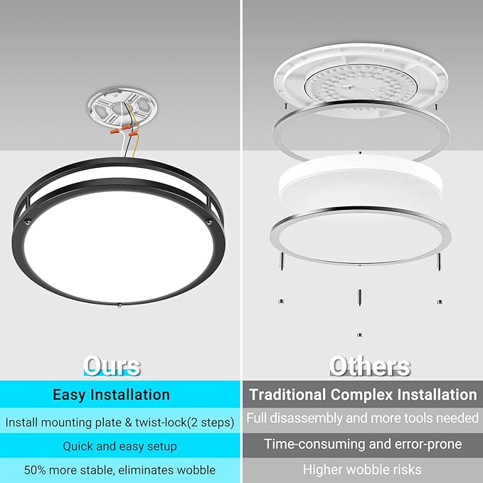 libtit 13 Inch RGB Flush Mount Ceiling Lights with Remote, 24W 3000K-6500K&Dimmable, LED Light Fixture with Nightlight and Timer for Bedroom Livingroom Bathroom-Black