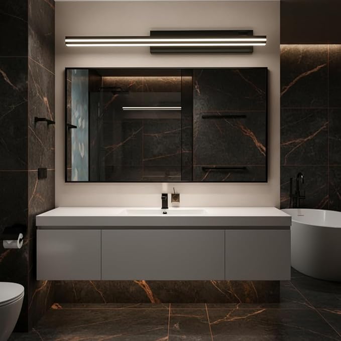 MEGAWISE 6185 LED Bathroom Mirror Front Light, 5 Color Temperatures Dimmable (2700K-6000K), Modern Vanity Light Bar for Bathroom, Anti-Fog & Waterproof (Matte Black, 23.6inch, 14, Watts)