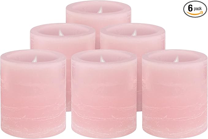 FURORA LIGHTING Pink Real Wax LED Votive Tealight Candles Pack of 6, Flameless Flickering Candles for Delicate Home Décor, 1.95’’(W) x 2.17’’(H), Batteries Included