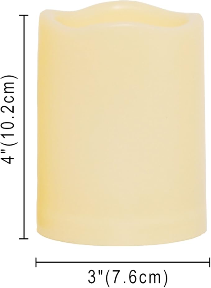 3 Waterproof Outdoor Battery Operated Flameless LED Pillar Candle with Timer Flickering Plastic Resin Electric Decorative Light for Lantern Patio Garden Home Decor Party Wedding Decorations 3x4 Inches
