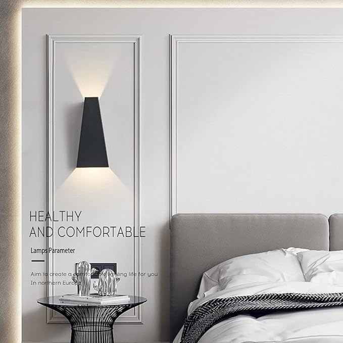 Modern Wall Light LED Sconce Up Down Metal Wall Spot Lamp, Indoor Lighting Fixtures Bedside Night Lamps for Living Room Bedroom Hallway Home Decorative Wall Wash Lights (Color : Black-3000K)