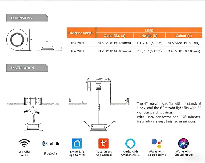 Wi-Fi & Retrofit Led Recessed Lighting 6 inch,Color Changing Recessed Lights,Led Can Light Multi Color,9W 750LM Smart Downlight,Compatible with Alexa/Google,IC Rated & ETL Certified,4 Pack