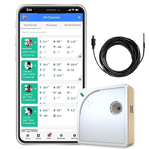 UbiBot WS1 WiFi Temperature & Humidity Sensor with Ambient Light Monitoring – Industrial-Grade Data Logger, 2.4GHz Wireless, 24/7 Alerts, External Probe Support, Free iOS/Android App, IFTTT Compatible