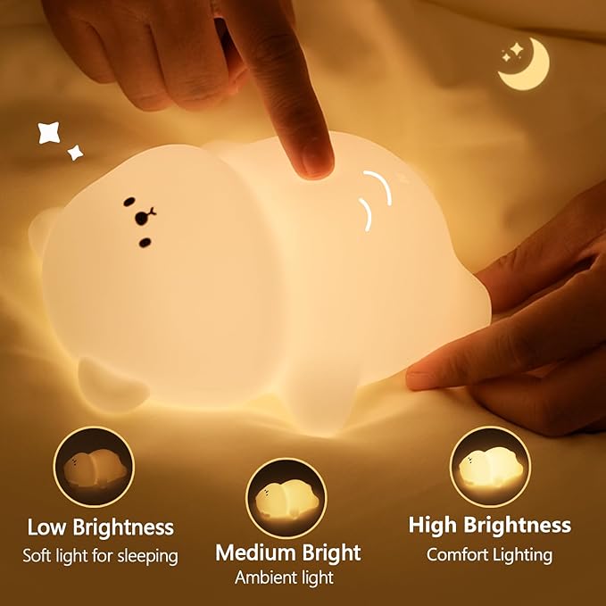 Cute Lying Bear Night Light, Magic Dimmable Nursery Kawaii Lamps for Room Decor, Super Squishy Silicone Night Lamp. Great Ambience Light for Camping Party Room Decor(Lying Bear)
