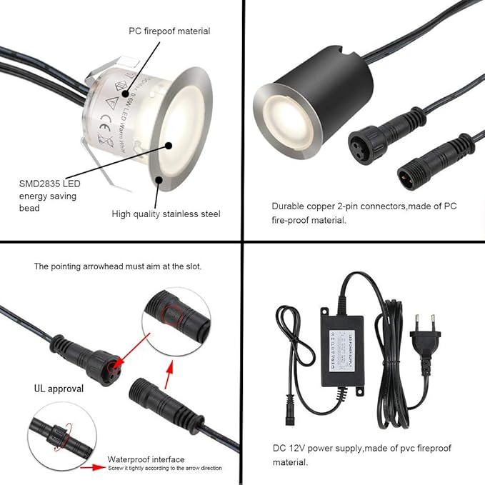 Recessed LED Deck Light Kits with Black Protecting Shell φ32mm,SMY In Ground Outdoor Landscape Lighting IP67 Waterproof,12V Low Voltage for Garden,Yard Steps,Stair,Patio,Floor,Kitchen Decoration