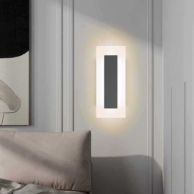 LMQNINE Modern LED Acrylic Black Wall Sconce Warm White Light 3000K for Bedroom Corridor Stairs Bathroom Indoor Lighting Fixture Lamps Home Room Decor (2-Pack)…