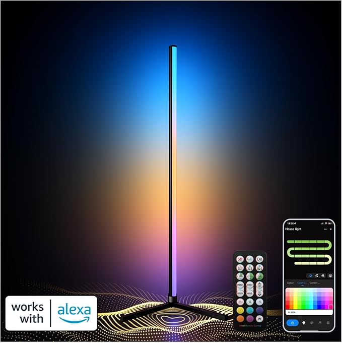RGB Floor Lamp LED Corner Floor lamp smart Floor lamp with Music Sync Lighting, App & Remote Control, 16 Million Colors Living Room & Gaming Room (1 Pack with Alexa Voice Control)