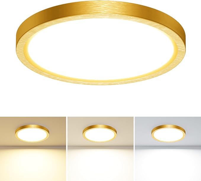 slochi 7.2 Inch LED Flush Mount Ceiling Light Fixture, 3000K-4000K-6500K & 100W Equivalent Modern Kitchen Recessed Ceiling Lamp 15W 1500Lm Closet Round Surface for Bathroom Laundry-Gold-Bronze