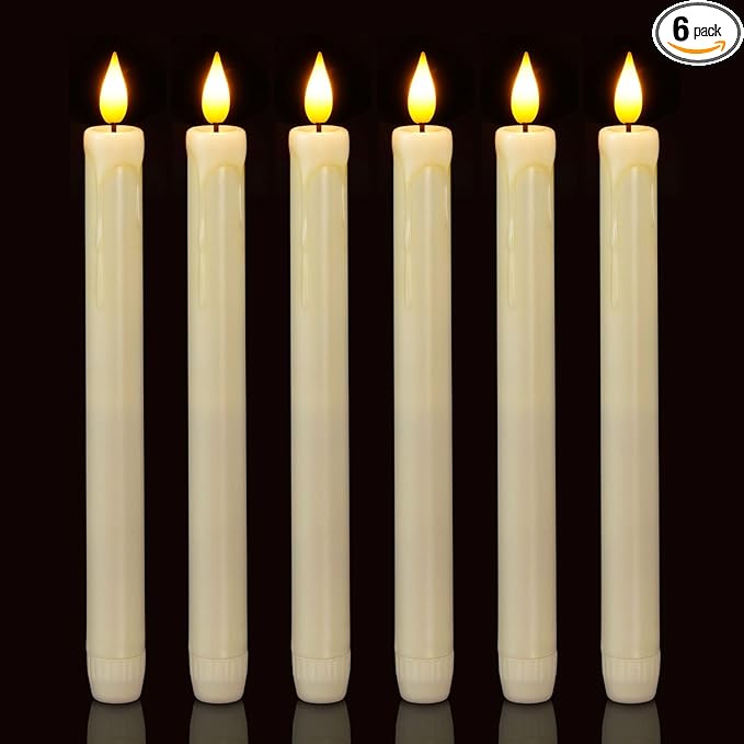 Homemory 6 Pack Flameless Taper Candles, No Remote, Realistic Flickering Battery Operated Candlesticks, Ivory LED Plastic Candle Safe for Weddings, Table Decor, Christmas, and Halloween