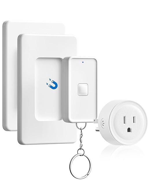 Remote Control Outlet Wireless Wall Switch, Wireless On Off Remote Switch Outlet with Magnetic Base for Light, Lamp, 100ft RF Range, 10A/1250W, Two Switches for One 0utlet W14RC2106