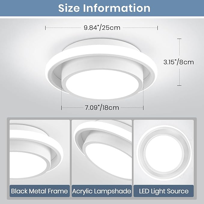 12IN Modern LED Ceiling Light Fixtures, Cool Light Circle 6000K Hallway Lights White Close to Ceiling Light for Kitchen Bedroom Balcony Bathroom Living Room