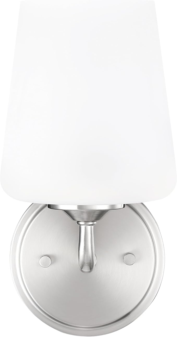 Design House 589283 Stasia Wall Light Sconce with Frosted Glass Tapered Shade for Bathroom Bedroom Entryway, Satin Nickel