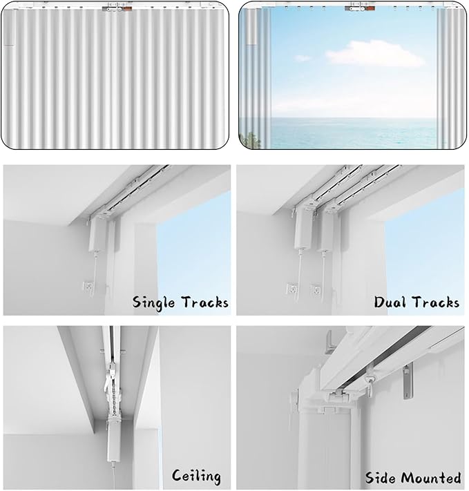 Electric Ceiling Curtains Track Kit with Hooks, Automatic Curtain Smart Curtians System, Multiple Sizes Wall Mount Curtain Track for Living Room Bedroom Room Divider,White,2m/6.6ft