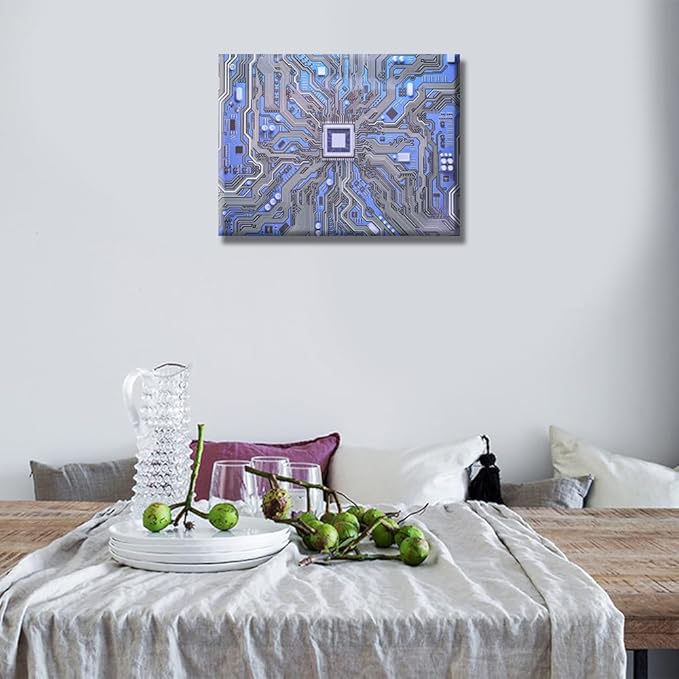 1 Piece Circuit Board Wall Decor for Living Room Computer Processors CPU Artwork Canvas Wall Art Posters and Prints Giclee Wooden Framed Gallery-Wrapped Ready to Hang 12X16 INCH