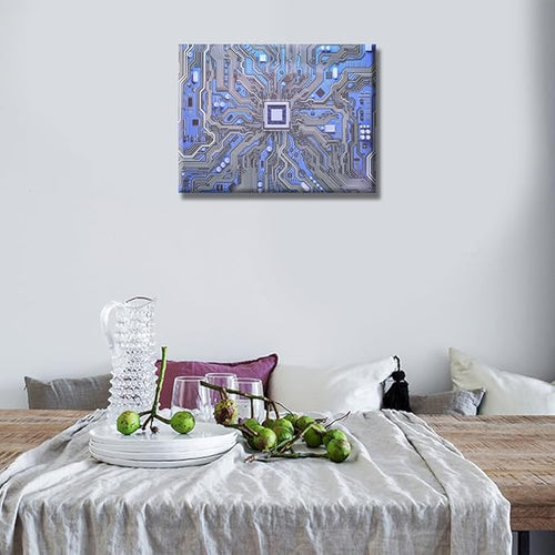 1 Piece Circuit Board Wall Decor for Living Room Computer Processors CPU Artwork Canvas Wall Art Posters and Prints Giclee Wooden Framed Gallery-Wrapped Ready to Hang 12X16 INCH