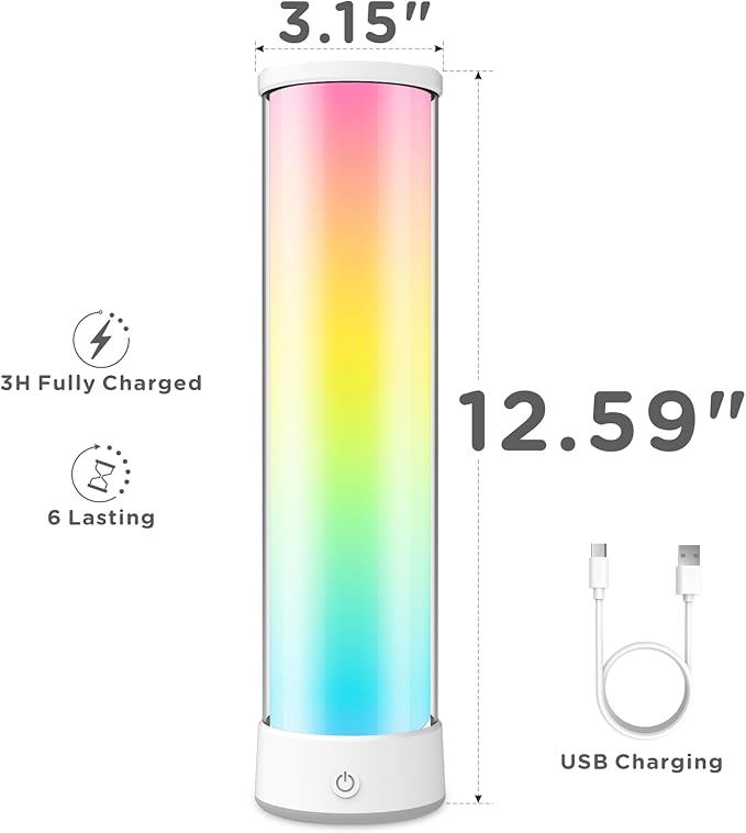 Cordless Table Lamp, RGB 16 Million Colors Rechargeable 1500LM Dimmable APP & Remote Control, Dynamic Sync, Timer & Scene Modes, Portable Ambient LED Light for Outdoor, Gaming Room, White