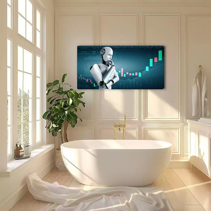 Wibinuki Wall Art Wall Decor Wall Paintings Future financial technology controlled AI robot using machine for Living Room Bedroom Bathroom Home Decor Can Be Hung Directly 20"x 40"