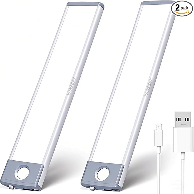 2 Pack Rechargeable Under Cabinet Lighting with Motion Sensor - 30 LED 10 Inch, Wireless USB-C Magnetic for Kitchen, Wardrobe Closet Lighting