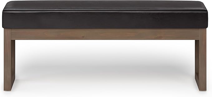 SIMPLIHOME Milltown Large Ottoman Bench - 44 inch Wide Upholstered Vegan Leather Rectangle Footstool Ottoman in Tanners Brown, Contemporary Bench for Bedroom with Cushioned Seat, Assembled