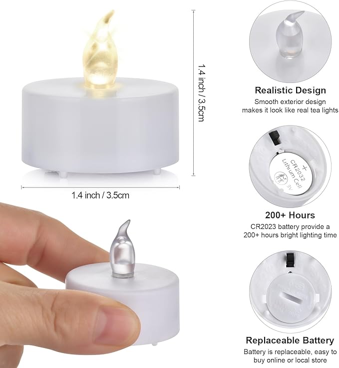 Hanzim LED Tea Lights Candles- 12PACK Warm Yellow Flameless Candles Realistic and Bright Flickering Long Lasting 200Hours for Holiday Celebration,Party,Home Decoration,Battery Operated