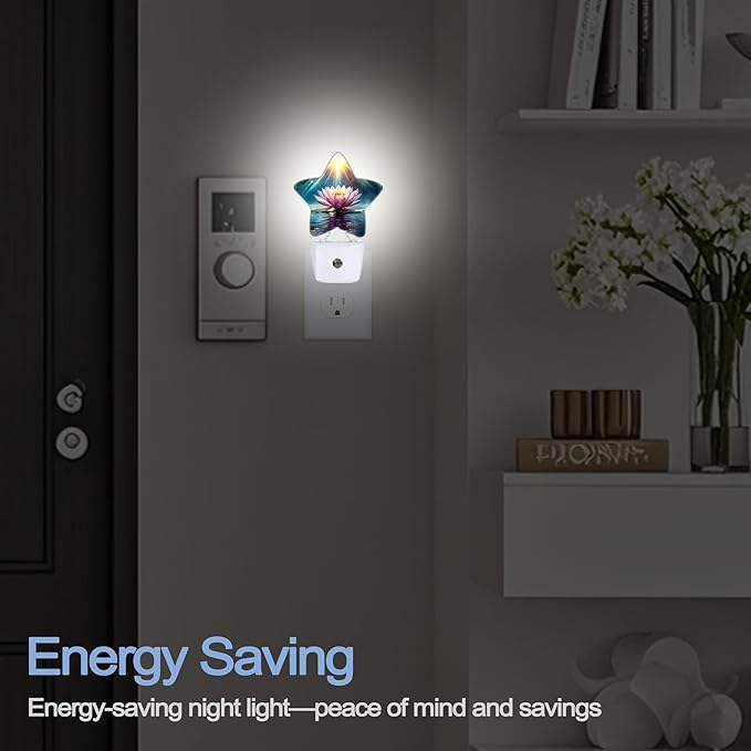 Pink Lotus Flower Night Lights Plug Into Wall,Glowing Floral Star Night Light for Kids,Nightlight with Dusk to Dawn Smart Sensor for Bedroom Bathroom Decor,Children Women Men Gift