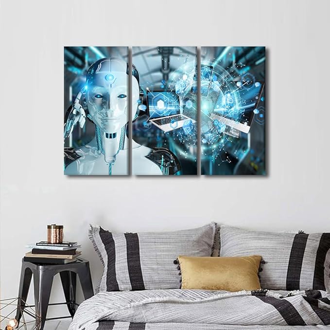Data Analysis Pictures for Bedroom Wall Decor AI Intelligence Paintings Robot Painting Wall Art Print on Canvas Artwork Home Wall Decor 3 Pieces Posters and Prints Framed Ready to Hang, 36"Wx24"H