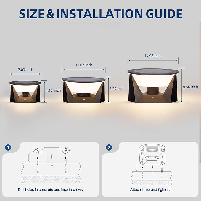14.96" Outdoor Solar Post Lights, IP54 Waterproof Solar Column Lights Outdoor, 3000K Modern Pillar Light, Dusk to Dawn Outside Light Columns, Extra Large Post Lamp for Patio Fence Entrance