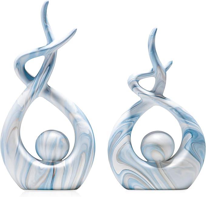 Blue Sculptures Home Decor, Dining Room Table Centerpiece Living Room Decor, Ceramic Statues Shelf Decor, Modern Abstract Art Desktop Entrance Table Decorations (2pcs)