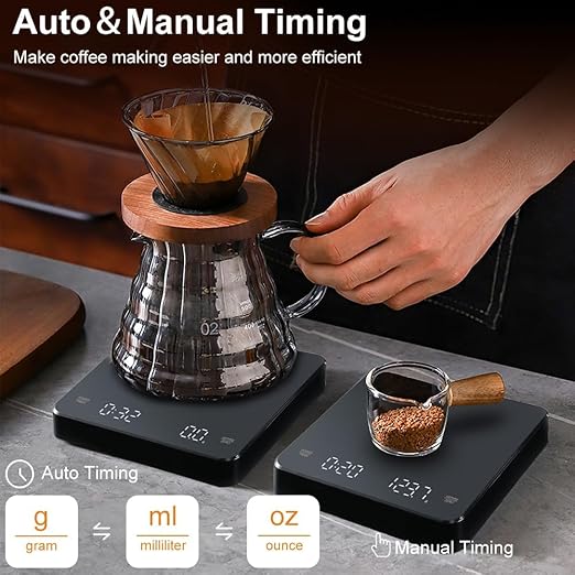 OBEST Mini Coffee Scale with Timer, Rechargeable Espresso Scale with Type-C, Travel Small Coffee Bean Scale with LED Display, Portable Digital Kitchen Scale, Pour Over Scale 3kg/0.1g Precision Black