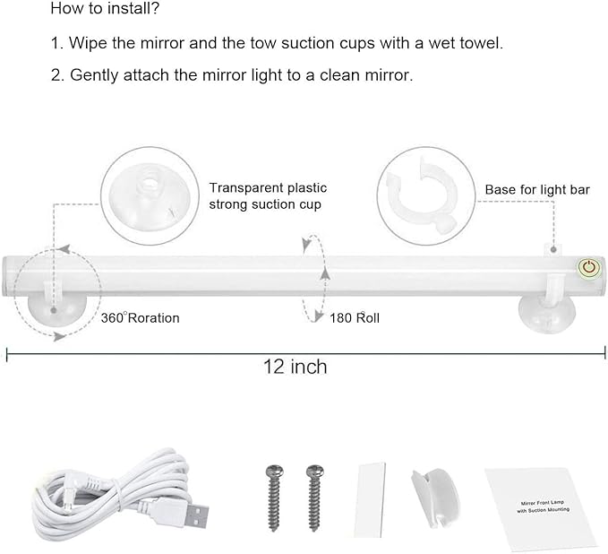 Cordless Rechargeable LED Vanity Mirror Light with Daylight Bulbs for Bathroom Makeup and Dressing Tables