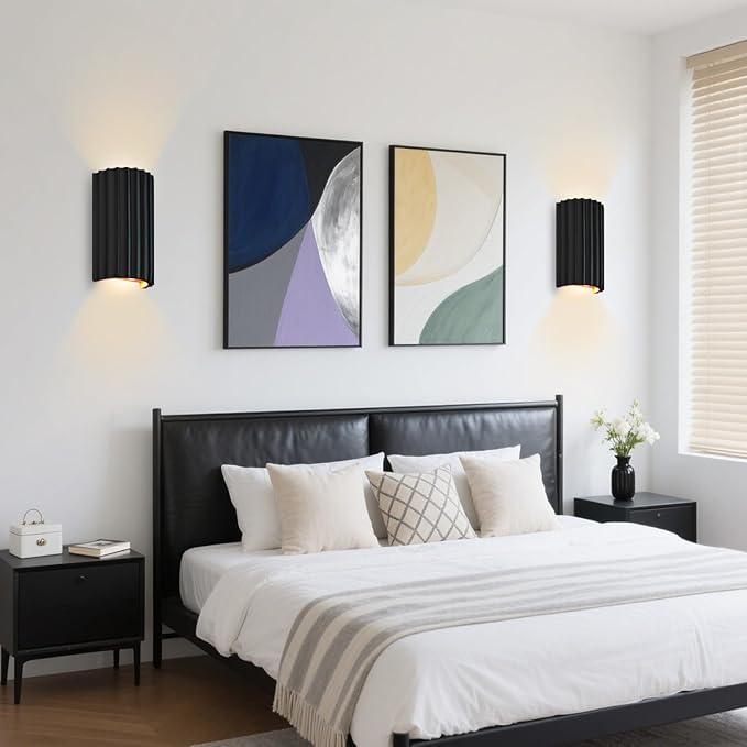 ZEROUNO Black Resin Modern LED Wall sconces Wall Lighting Set of 2, Hardwired Indoor Wall Light Fixtures Lamp Up and Down for Living Room Bedroom Hallway Corridor Conservatory Stairs (with E12 Bulbs)