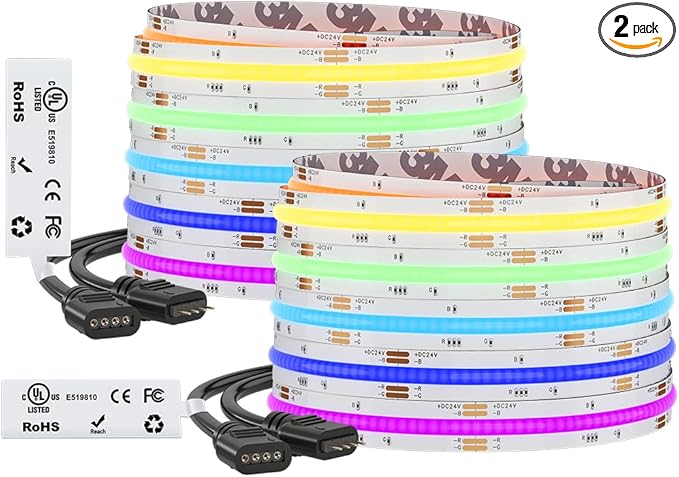 BTF-LIGHTING FCOB COB RGB LED Strip Light, UL Listed, 840LEDs/m High Density Flexible Color Changing Light, DC24V 32.8FT 10mm Width for Bedroom Cabinet Home Indoor Decor(No Adapter or Controller)